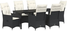 vidaXL Kert étkező szett párnával 7 pcs Fekete polirattan