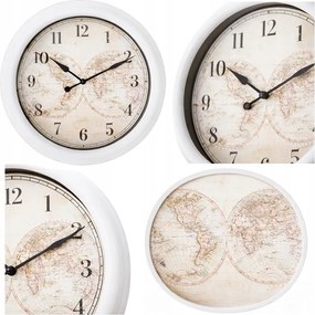 Kvarc falióra analóg tippek Világtérkép Ø 38,5x5,3 cm Fehér