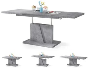 NINO szürke beton kihúzható konferencia- és étkezőasztal emelhető lappal