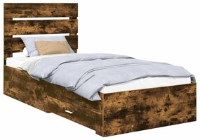 vidaXL Ágykeret fiókkal fejtámlával Füstölt tölgy 100 x 200 cm Faanyag