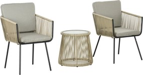 Outsunny 3 részes PE Rattan és Acél Kert Szett, 2 szék mosható párnákkal, karfával, üveg tetejű kávézó asztal, erkély, terasz bútor szett, Kávé/Fény G