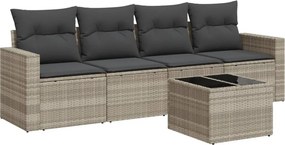 vidaXL 5 részes világosszürke polyrattan kerti ülőgarnitúra párnákkal