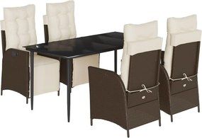 vidaXL 5 részes barna polyrattan kerti étkezőgarnitúra párnákkal