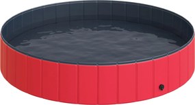 PawHut Összecsukható Medence Kutyáknak és Macskáknak Ø160x30cm Hordozható Kiskedvenc Fürdőkádf PVC Csúszásmentes Többféle Használat, Bélés Piros | Aos