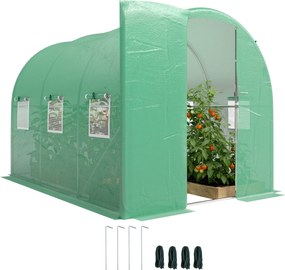 Outsunny 2 x 3 m (200 x 300 x 200 cm) alagút üvegház — horganyzott acélváz, zsanéros ajtó és 8 feltekerhető szúnyoghálós ablak, 140 g/m² PE takaró, zö