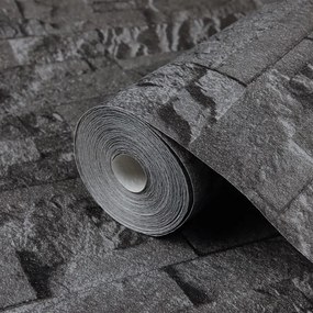 fekete kőhatású nem szőtt 3D tapéta 10 x 0,53 m