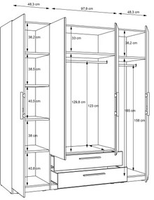 MARO gardróbszekrény tükörrel 200x213 cm artisan tölgy