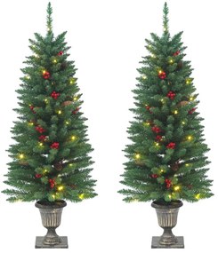 2 db zöld műkarácsonyfa 100 db LED-del 120 cm