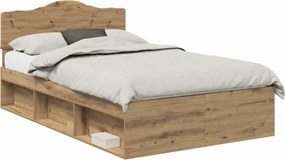 vidaXL Ágykeret fejtámlával Művészi tölgy 135 x 190 cm Tömör fenyőfa