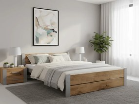 Ágy IKAROS DOUBLE 140 x 200 cm, artisan tölgy/szürke Ágyrács: Léces ágyrács, Matrac: Sommera 18 cm matrac