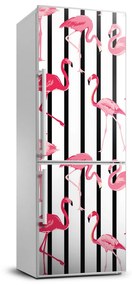 Hűtőre ragasztható matrica Flamingók és csíkok FridgeStick-70x190-f-82700283