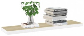 2 db fehér-tölgyszínű MDF lebegő fali polc 90 x 23,5 x 3,8 cm