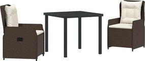vidaXL Kert étkező szett 3 pcs Barna polirattan