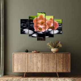 Kép - Narancssárga orchidea pálmalevelekkel (150x105 cm)