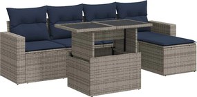 vidaXL 6 részes szürke polyrattan akácfa kerti ülőgarnitúra párnákkal