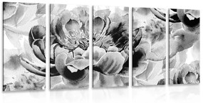 5-részes kép pünkösdi rózsa fekete fehérben
