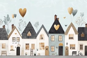 Fotótapéta Flizelina Gyerekek Város Házak Utca Szívecskék 416x254 ragasztó