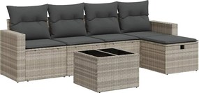 vidaXL 6 részes világosszürke polyrattan kerti ülőgarnitúra párnákkal
