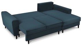 Sötétkék kordbársony kinyitható tárolóhelyes sarokkanapé (jobb oldali-heverő résszel) Kyoto – Cosmopolitan Design