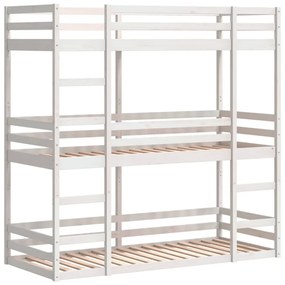 fehér tömör fenyőfa háromszintes ágy 75 x 190 cm