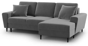 Világosszürke bársony kinyitható tárolóhelyes sarokkanapé (jobb oldali-heverő résszel) Kyoto – Cosmopolitan Design