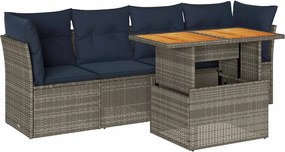 vidaXL 5 részes szürke polyrattan kerti ülőgarnitúra párnákkal