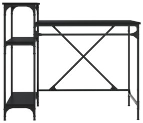 Fekete szerelt fa és vas íróasztal polcokkal 105x50x90 cm