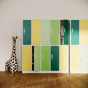 Fém szekrény, 10 rekeszes BARTUŚ, 1360 x 1500 x 450 mm, szürke-többszínű