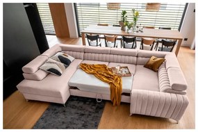 Rózsaszín kinyitható-tárolóhelyes sarokkanapé (bal oldali-U alakú) Louis – ELTAP