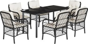 vidaXL 7 részes fekete polyrattan kerti étkezőgarnitúra párnával