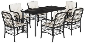 vidaXL 7 részes fekete polyrattan kerti étkezőgarnitúra párnával
