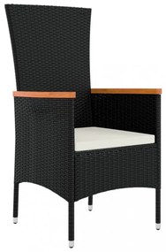 vidaXL 3 részes fekete polyrattan kerti étkezőgarnitúra párnákkal