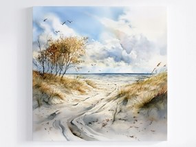 Vászonkép Canvas Kilátás Tengerpart Homok Dűnék Tenger Hullámok Sirályok 40x40