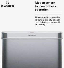 Klarstein Touchless, szenzoros szemétkosár, 60 l, rozsdamentes acélból, Soft-Close záródás, elemmel működő, LED kijelző, időzítő