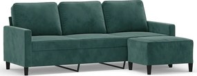 vidaXL 3 személyes sötétzöld bársony kanapé lábtartóval 180 cm