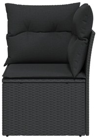 Fekete polyrattan kerti sarokkanapé párnával