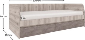 Ágy 2S, 90x200, nairobi gesztenye/onix, JESI NEW