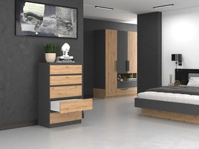 M5 fiókos szekrény, antracit-tölgy