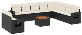 11 részes fekete polyrattan kerti ülőgarnitúra párnákkal