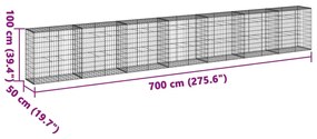 horganyzott vas gabion kosár fedéllel 700 x 50 x 100 cm