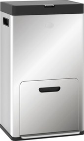 HOMCOM 56L Konyhai Szelektív Kukás, Kerekekkel, 3 Rekesszel, Lágyan Záródó Fedéllel, Széles Pedállal, Ujjlenyomat- és Szagálló Ezüst | Aosom