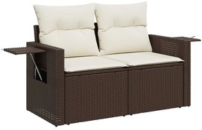2 személyes barna polyrattan kerti kanapé párnával