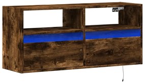 füstös tölgy színű fali TV-szekrény LED-ekkel 100x31x45 cm