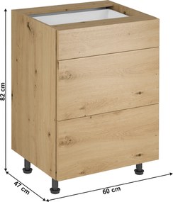 Alsó szekrény, artisan tölgy, LANGEN D60S3 P