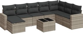 vidaXL 9 részes világosszürke polyrattan kerti ülőgarnitúra párnával