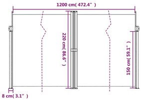 barna behúzható oldalsó napellenző 220 x 1200 cm