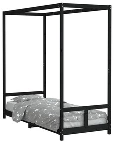 fekete tömör fenyőfa gyerekágykeret 80 x 200 cm