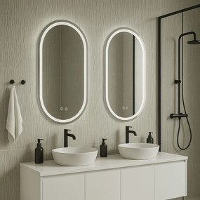 Erga Lyra, ovális LED tükör 40x60cm, 3 fényszín, első és hátsó világítás, páramentes fűtőpárna, ERG-V01-LYRA-4060-CL