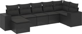 vidaXL 7 részes fekete polyrattan kerti ülőgarnitúra párnával