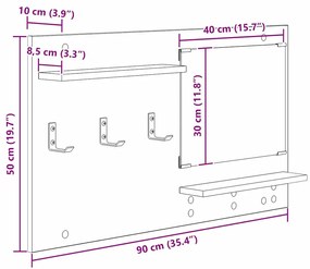 Fali Kabáthorog polcokkal Szürke sonoma 90 x 10 x 50 cm Faanyag